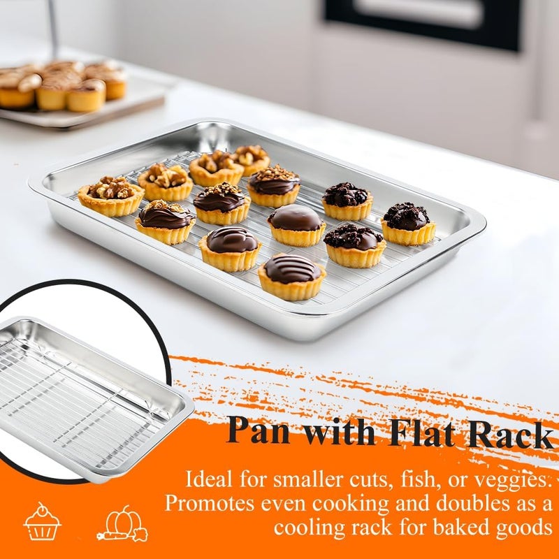 Dallden 15.5 Inch Turkey Roasting Pan with V-Rack, Stainless Steel Turkey Roaster Pan for Ovens, with V & Flat Rack Meat Claws Brush, Deep Broiling Pan for Turkey Chicken Ham - Image 4
